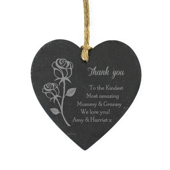 Personalised Rose Slate Heart Hanging Decoration, 5 of 5