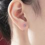 Minimalist Purple Opal Huggie Hoop Threader Earrings, thumbnail 4 of 9