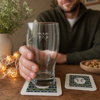 Personalised Golf Pint Glass And Coasters Gift Set For Golfers, 2 of 12