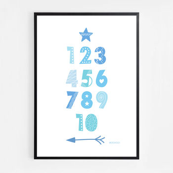 Numbers Blue Scandi Nursery Print, 3 of 5