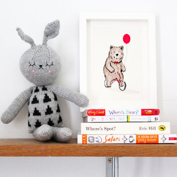 Agnes The Grey And Black Print Hand Knitted Bunny, 3 of 9