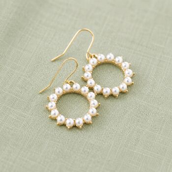 Gold Plated Pearl Sunburst Earrings, 2 of 6