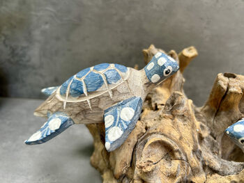 Set Of Three Swimming Turtles On Driftwood – Handmade Gift, 9 of 11