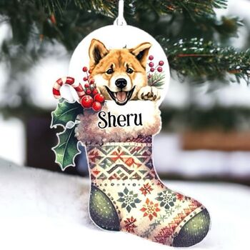Personalised Akita Pet Dog Christmas Stocking Bauble, 2 of 2