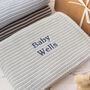 Mini Stripe Aqua Unisex Knitted Baby Blanket, thumbnail 1 of 12