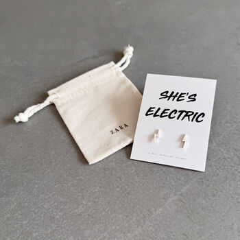 She’s Electric Sterling Silver Lightning Bolt Earrings – Oasis Inspired Gift, 3 of 10