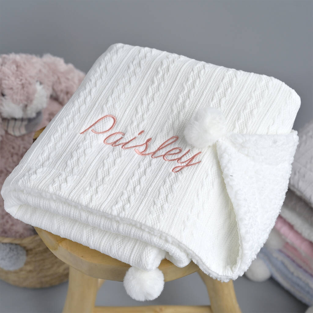 Personalised White Knitted Double Sided Blanket, 1 of 10