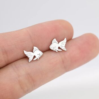 Fish Goldfish Stud Earrings In Sterling Silver, 4 of 11