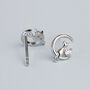 Sterling Silver Cat And Crescent Moon Crystal Stud Earrings, thumbnail 3 of 5