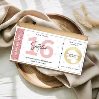 Pink Birthday Scratch To Reveal Card, Surprise Birthday Voucher, Scratch Off Surprise Ticket, 5 of 6