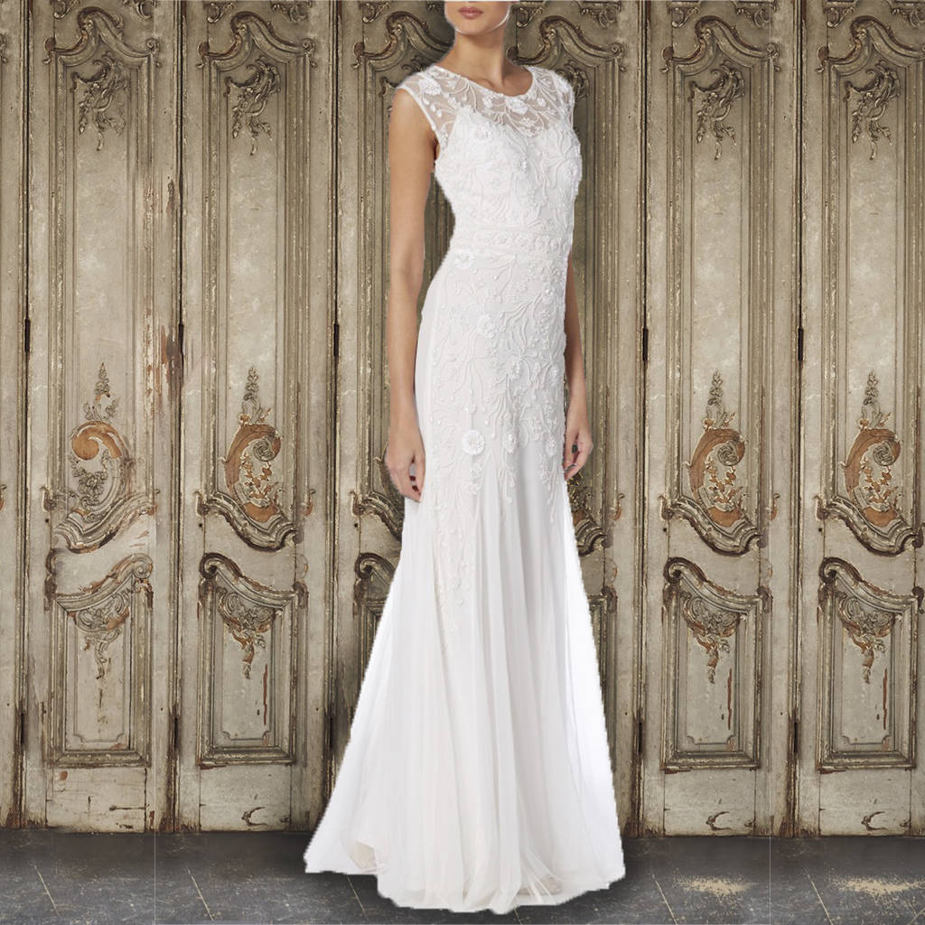 Beaded Ivory Gown With Belt