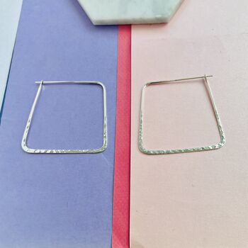 Square Hammered Sterling Silver Hoop Earrings, 4 of 6