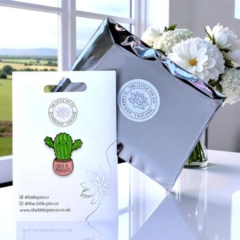 Not A Hugger Cactus Plant Enamel Pin Badge, 2 of 8