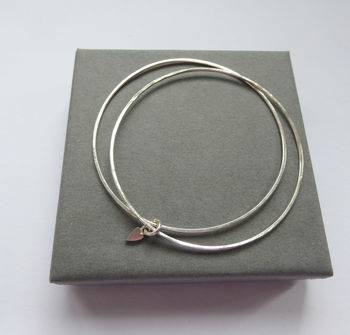 Delicate Silver Double Bangle With A Tiny Heart, 5 of 6