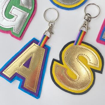 Two Tone Letter Rainbow Keyring Made With Vegan Leather, 3 of 9