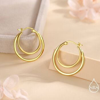 Single Piercing Double Large Hoop Earrings In Sterling Silver, 4 of 10