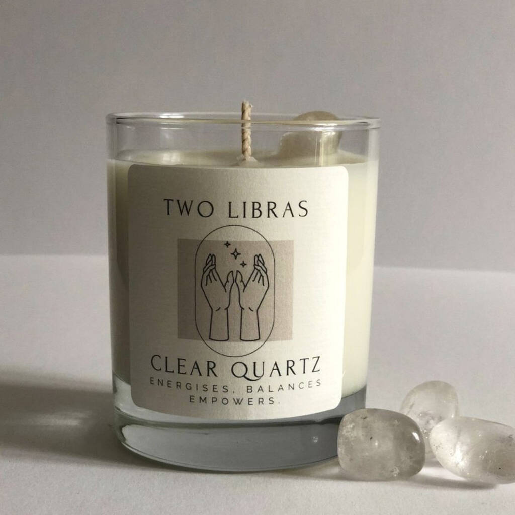 Clear Quartz Crystal Intention Candle For Clarity By Two Libras