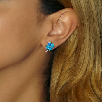 Blue Opal Clover Sterling Silver Stud Earring In Gold, 4 of 5