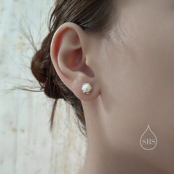 Sterling Silver Genuine Freshwater Pearl And Irregular Circle Stud Earrings, 4 of 11