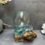 16cm Molten Glass Bowl On Teak Root Fruit And Nut Dish Wooden, thumbnail 5 of 10