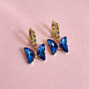 Butterfly Drop Hoop Earrings, 6 of 6
