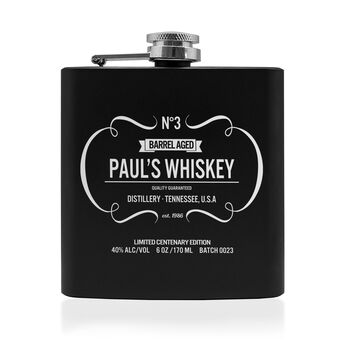 Personalised Vintage Whiskey Matte Black Hip Flask, 8 of 9
