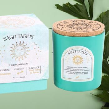 Sagittarius Scented Candle With Blue Turquoise Crystals, 3 of 4