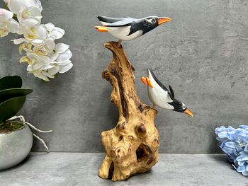 Wooden Penguin Ornaments Hand Carved Penguins Sculpture, 2 of 8