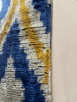 Velvet Blue, Yellow And Beige Cushion Cover, 7 of 7