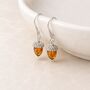 Small Sterling Silver Baltic Amber Acorn Hook Drop Earrings, thumbnail 1 of 4