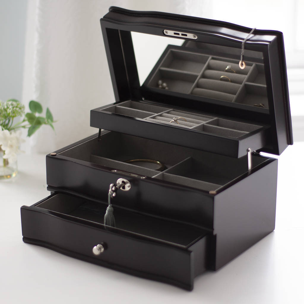 lockable mahogany wood jewellery box with key by jodie byrne