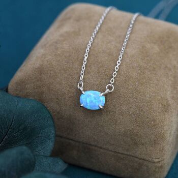 Sterling Silver White Opal Oval Necklace, 5 of 12