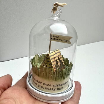 Personalised Glass Dome Camping Scene With Poetry Tent And Silhouette Couple, 4 of 10