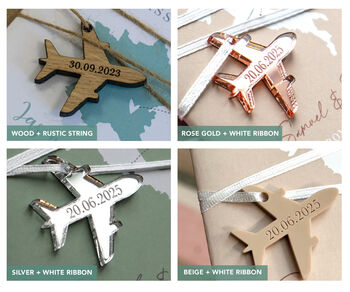 Sage Green Passport Invitation With Acrylic Plane Charms For Destination Wedding, 8 of 10