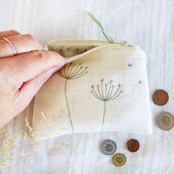 Embroidered Linen Cow Parsley Purse, 3 of 5