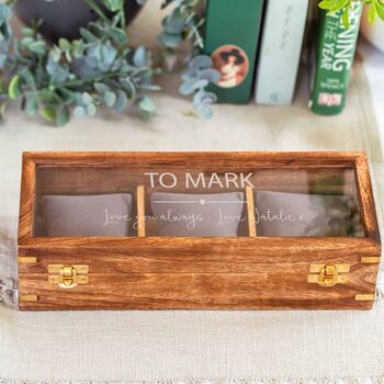 Personalised Three Watches Wood And Glass Watch Box, 6 of 7