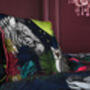 Under The Neon Moon Bright Tropical Flowers Zebras And Lemurs On Navy Luxury Velvet Cushion, thumbnail 2 of 3