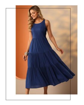 Women Solid Round Neck Fit And Flare Maxi Dress, 2 of 3