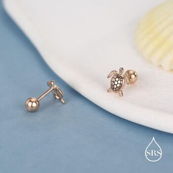 Sterling Silver Turtle Screw Back Earrings, 6 of 11