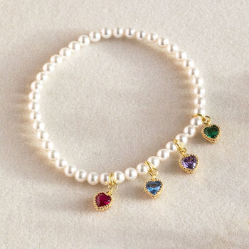 Pearl Bracelet With Family Birthstone Hearts, 3 of 11