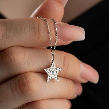 Hammered Star Necklace With Birthstone, 7 of 7