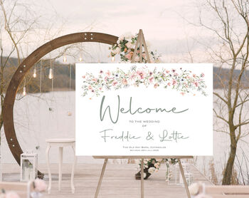Wedding Welcome Sign Pink Wild Flower, 3 of 6