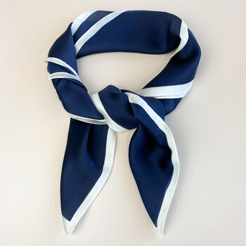 Navy And White Geometric Striped Silky Scarf, 2 of 4