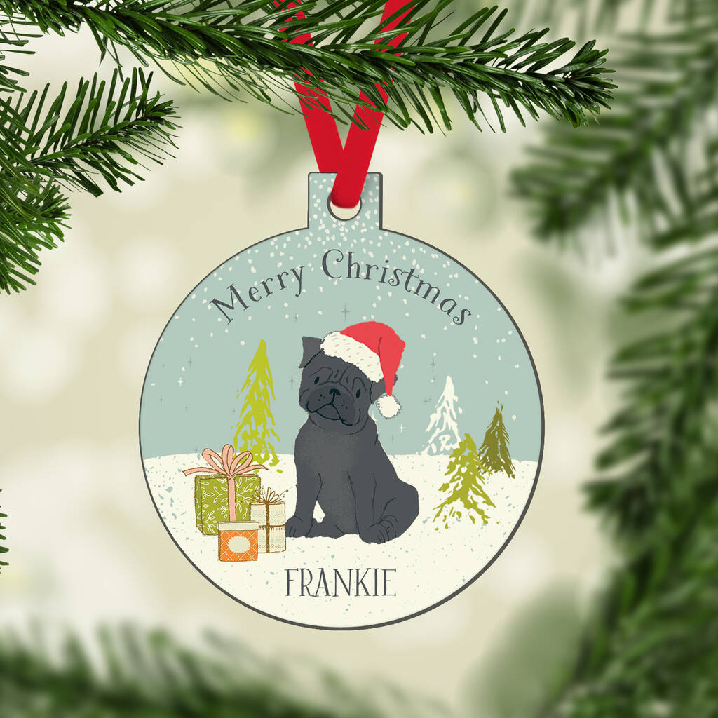 Personalised Pug Christmas Tree Decoration By Hope and Halcyon ...