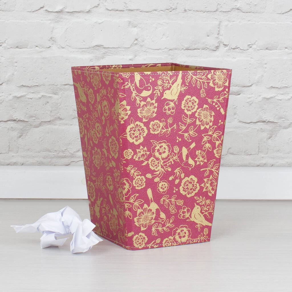 Hedgerow Waste Paper Bin Mulberry And Gold Print