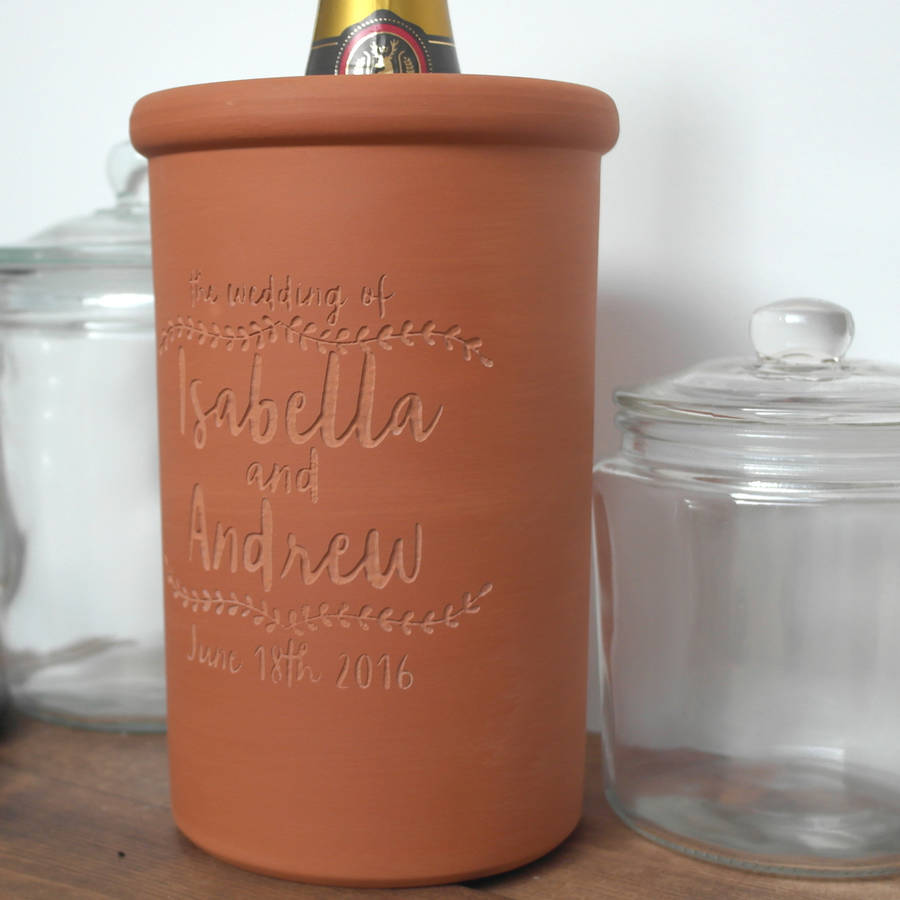 personalised terracotta wine cooler by letterfest