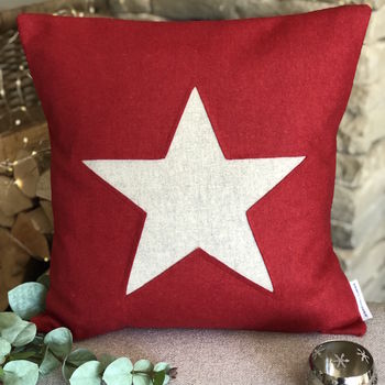 Red Handmade Wool Cushion With Star, 3 of 4