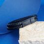 All Black Engraved Leather Bracelet, Custom Jewellery, thumbnail 1 of 9