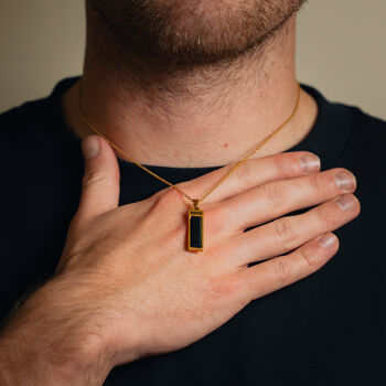 Gold Plated Onyx Verge Rectangular Gemstone Pendant Necklace For Men, 3 of 12