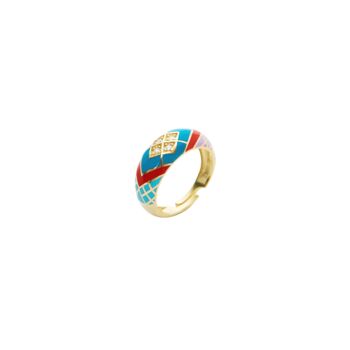 Enamel Blue Five Color Sterling Silver Dome Ring, 6 of 6